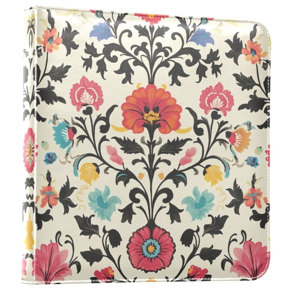 FORMRS 3 Ring Photo Album 4"x6" Self Adhesive Large Capacity PU Leather Cover, Beige Red Floral