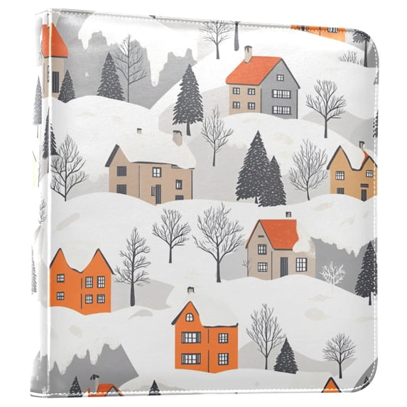 FORMRS 3 Ring Photo Album 4"x6" Self Adhesive Large Capacity PU Leather Cover, Beige Snow Houses