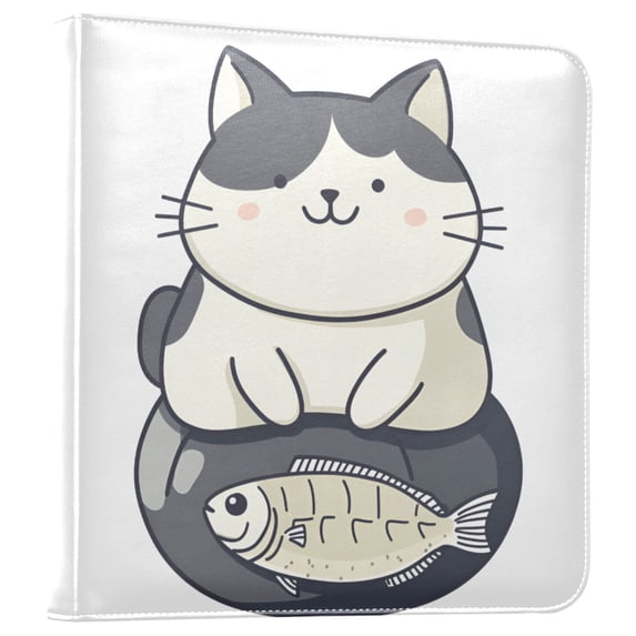 FORMRS 3 Ring Photo Album 4"x6" Self Adhesive Large Capacity PU Leather Cover, Black Cute Cat