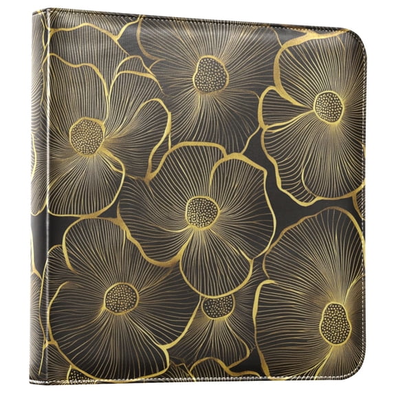 FORMRS 3 Ring Photo Album 4"x6" Self Adhesive Large Capacity PU Leather Cover, Black Flower Pattern