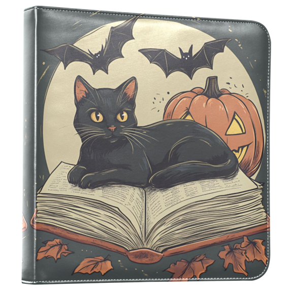 FORMRS 3 Ring Photo Album 4"x6" Self Adhesive Large Capacity PU Leather Cover, Black Halloween Cat