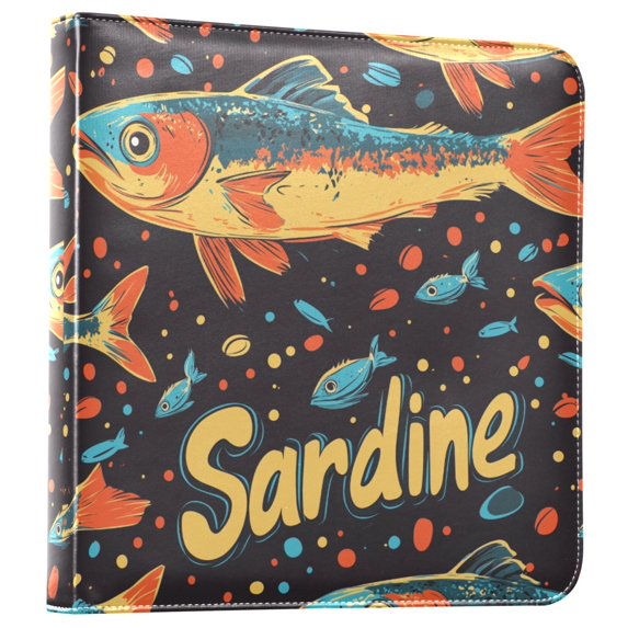 FORMRS 3 Ring Photo Album 4"x6" Self Adhesive Large Capacity PU Leather Cover, Black Sardines Pattern