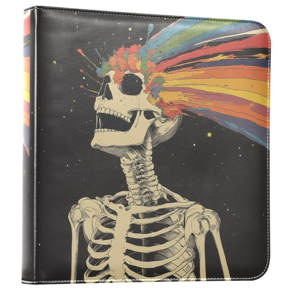 FORMRS 3 Ring Photo Album 4"x6" Self Adhesive Large Capacity PU Leather Cover, Black Skeleton