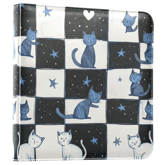 FORMRS 3 Ring Photo Album 4"x6" Self Adhesive Large Capacity PU Leather Cover, Blue Cat Stars