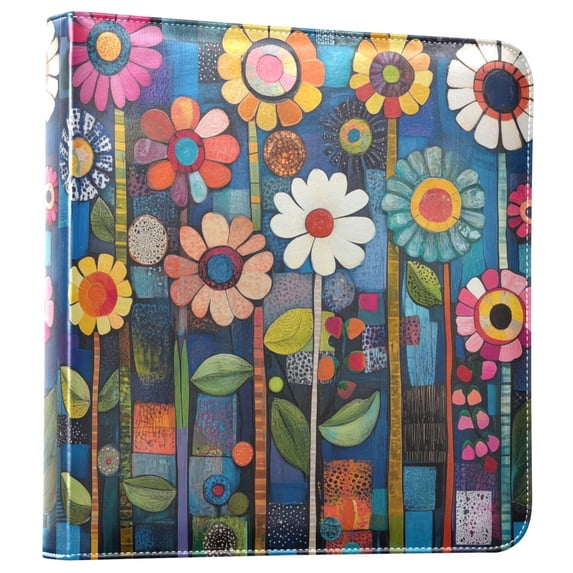 FORMRS 3 Ring Photo Album 4"x6" Self Adhesive Large Capacity PU Leather Cover, Blue Colorful Flowers