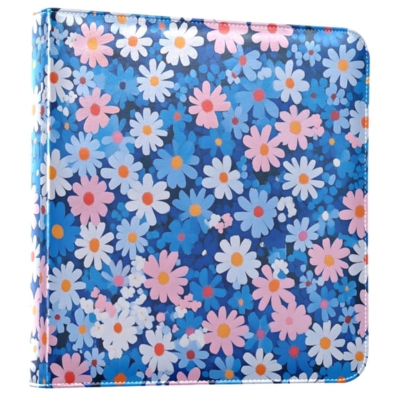 FORMRS 3 Ring Photo Album 4"x6" Self Adhesive Large Capacity PU Leather Cover, Blue Daisy