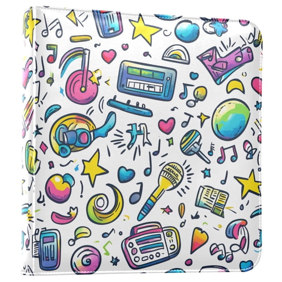 FORMRS 3 Ring Photo Album 4"x6" Self Adhesive Large Capacity PU Leather Cover, Blue Doodle Pattern