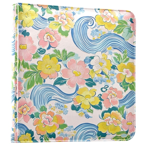 FORMRS 3 Ring Photo Album 4"x6" Self Adhesive Large Capacity PU Leather Cover, Blue Floral Wave