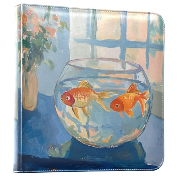 FORMRS 3 Ring Photo Album 4"x6" Self Adhesive Large Capacity PU Leather Cover, Blue Goldfish