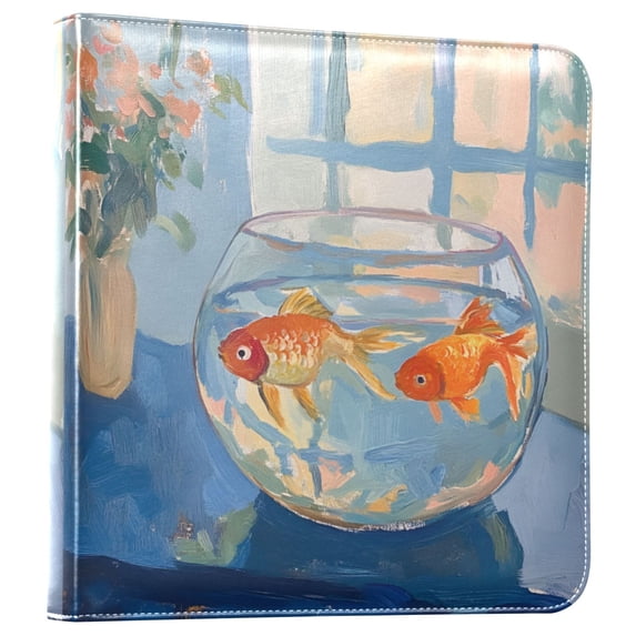 FORMRS 3 Ring Photo Album 4"x6" Self Adhesive Large Capacity PU Leather Cover, Blue Goldfish