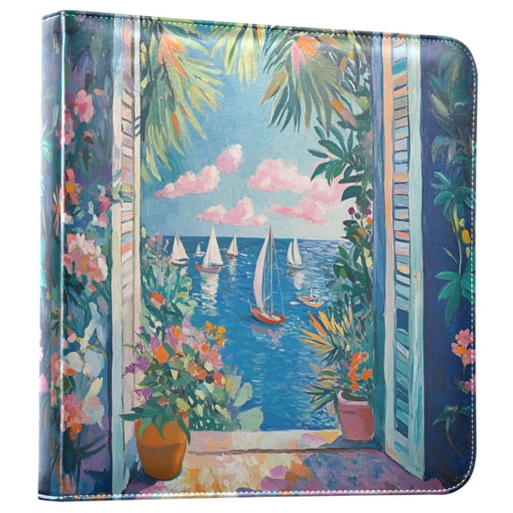 FORMRS 3 Ring Photo Album 4"x6" Self Adhesive Large Capacity PU Leather Cover, Blue Sea