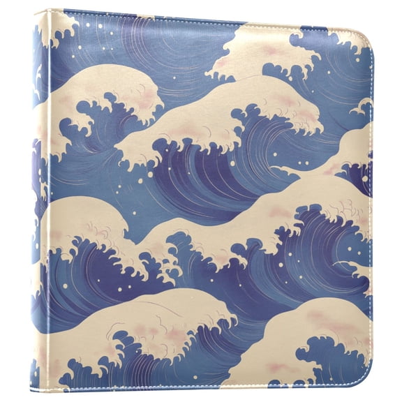 FORMRS 3 Ring Photo Album 4"x6" Self Adhesive Large Capacity PU Leather Cover, Blue Wave Pattern