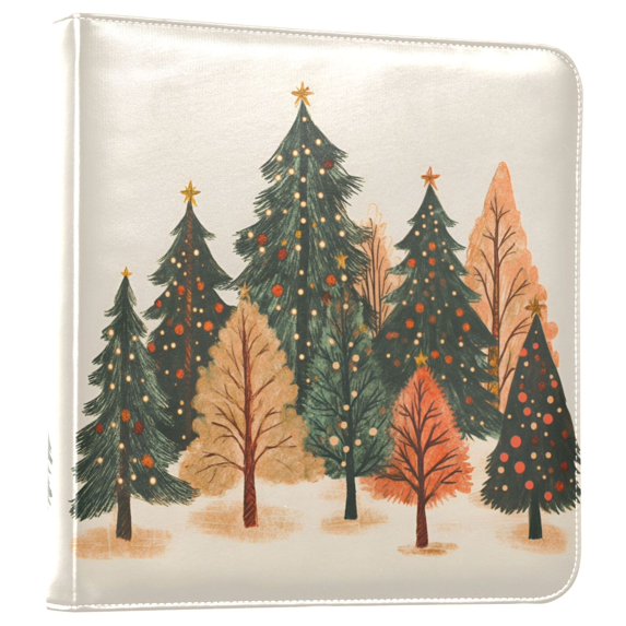 FORMRS 3 Ring Photo Album 4"x6" Self Adhesive Large Capacity PU Leather Cover, Brown Christmas Trees