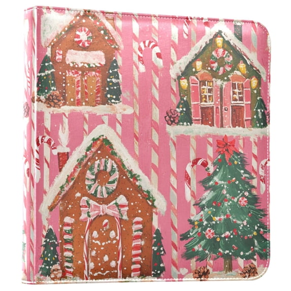 FORMRS 3 Ring Photo Album 4"x6" Self Adhesive Large Capacity PU Leather Cover, Brown Gingerbread Houses