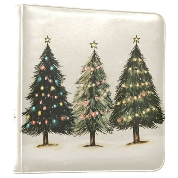 FORMRS 3 Ring Photo Album 4"x6" Self Adhesive Large Capacity PU Leather Cover, Cartoon Christmas Trees