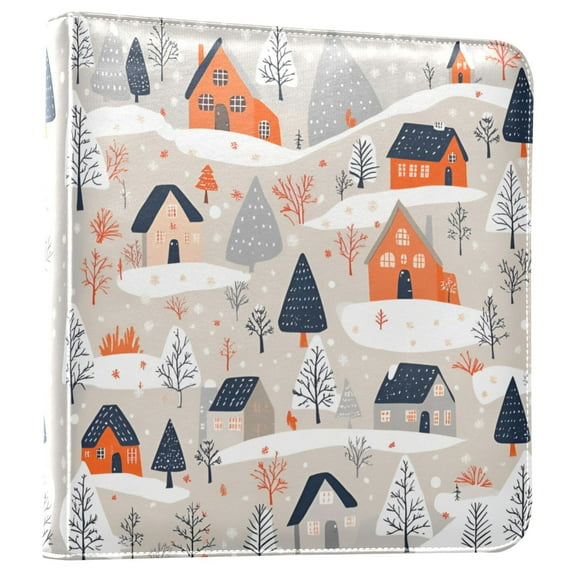 FORMRS 3 Ring Photo Album 4"x6" Self Adhesive Large Capacity PU Leather Cover, Cartoon Gray Houses