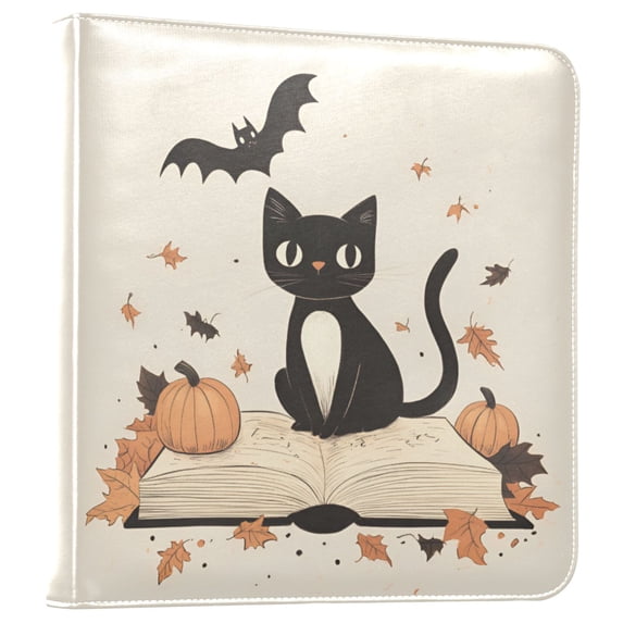 FORMRS 3 Ring Photo Album 4"x6" Self Adhesive Large Capacity PU Leather Cover, Cartoon Halloween Cat