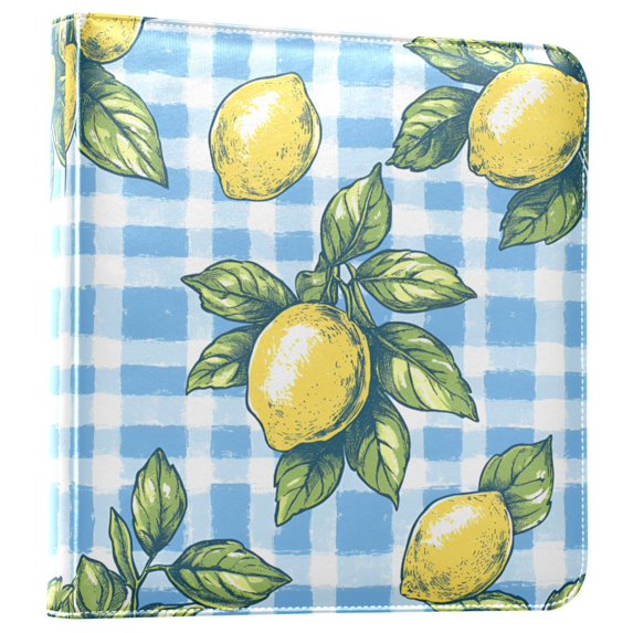 FORMRS 3 Ring Photo Album 4"x6" Self Adhesive Large Capacity PU Leather Cover, Cartoon Plaid Lemon