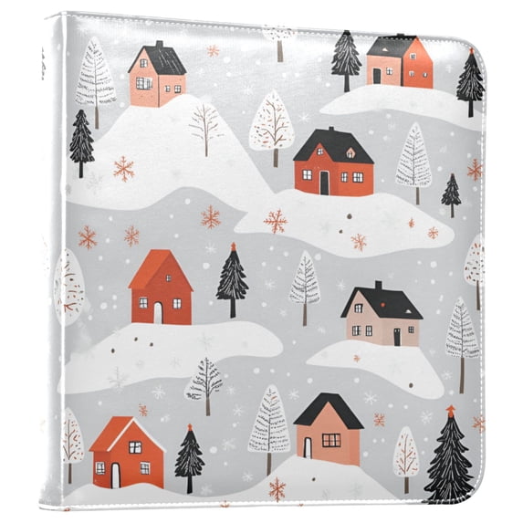 FORMRS 3 Ring Photo Album 4"x6" Self Adhesive Large Capacity PU Leather Cover, Cartoon Red Houses