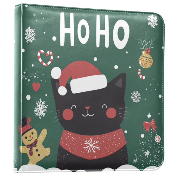 FORMRS 3 Ring Photo Album 4"x6" Self Adhesive Large Capacity PU Leather Cover, Christmas Cat