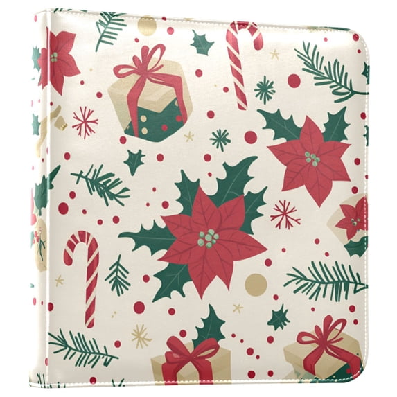 FORMRS 3 Ring Photo Album 4"x6" Self Adhesive Large Capacity PU Leather Cover, Christmas Floral