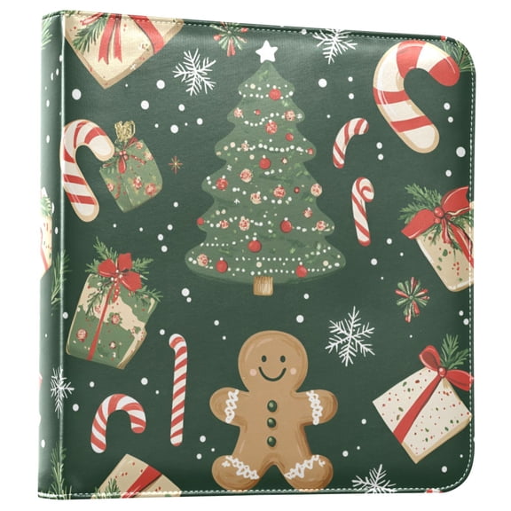 FORMRS 3 Ring Photo Album 4"x6" Self Adhesive Large Capacity PU Leather Cover, Christmas Cartoon Gingerbread Pattern
