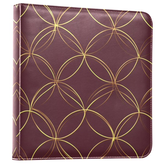 FORMRS 3 Ring Photo Album 4"x6" Self Adhesive Large Capacity PU Leather Cover, Circular Gold Pattern