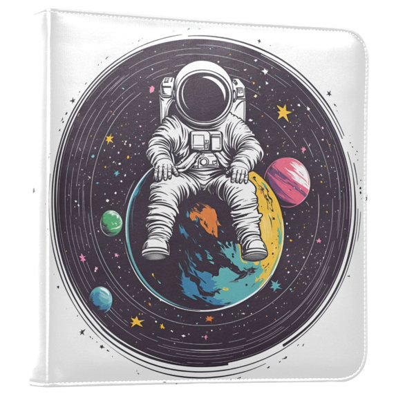 FORMRS 3 Ring Photo Album 4"x6" Self Adhesive Large Capacity PU Leather Cover, Colorful Astronaut Planet