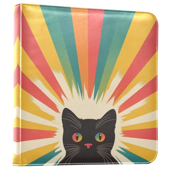 FORMRS 3 Ring Photo Album 4"x6" Self Adhesive Large Capacity PU Leather Cover, Colorful Black Cat