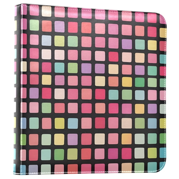 FORMRS 3 Ring Photo Album 4"x6" Self Adhesive Large Capacity PU Leather Cover, Colorful Block Pattern