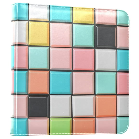 FORMRS 3 Ring Photo Album 4"x6" Self Adhesive Large Capacity PU Leather Cover, Colorful Checkered Pattern