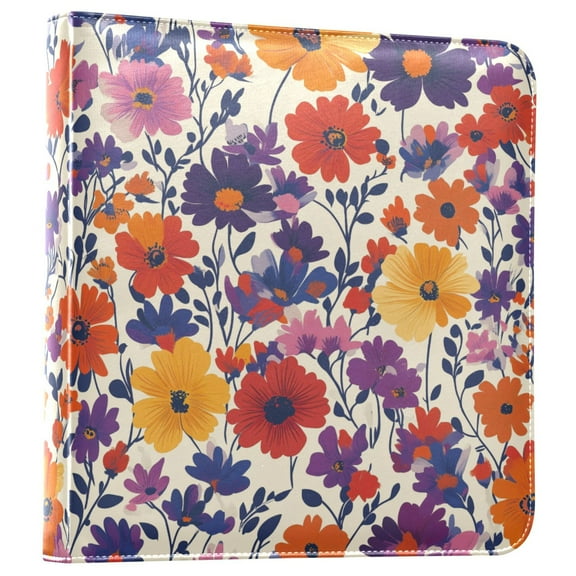 FORMRS 3 Ring Photo Album 4"x6" Self Adhesive Large Capacity PU Leather Cover, Colorful Flowers Pattern