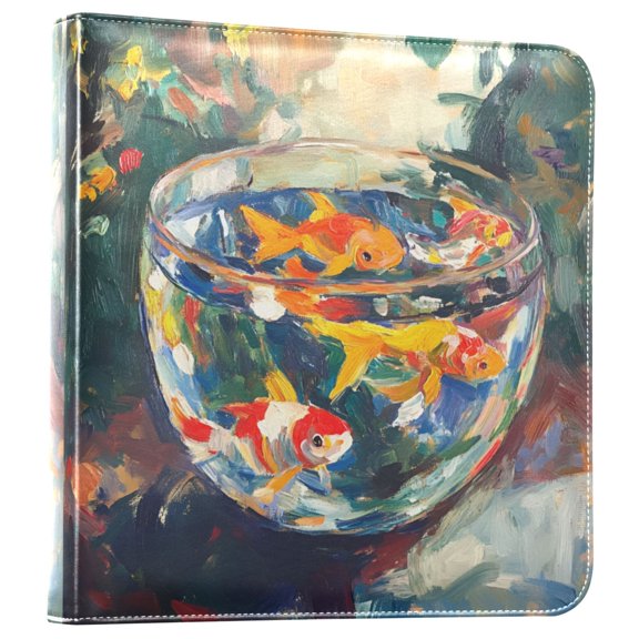 FORMRS 3 Ring Photo Album 4"x6" Self Adhesive Large Capacity PU Leather Cover, Colorful Goldfish