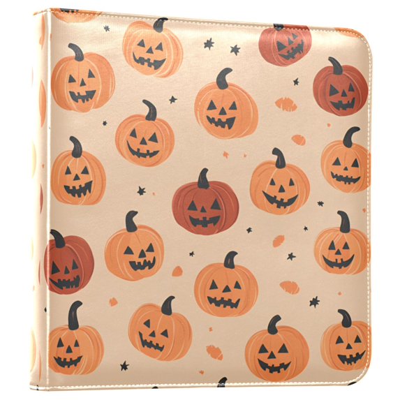 FORMRS 3 Ring Photo Album 4"x6" Self Adhesive Large Capacity PU Leather Cover, Colorful Halloween Pumpkin Pattern