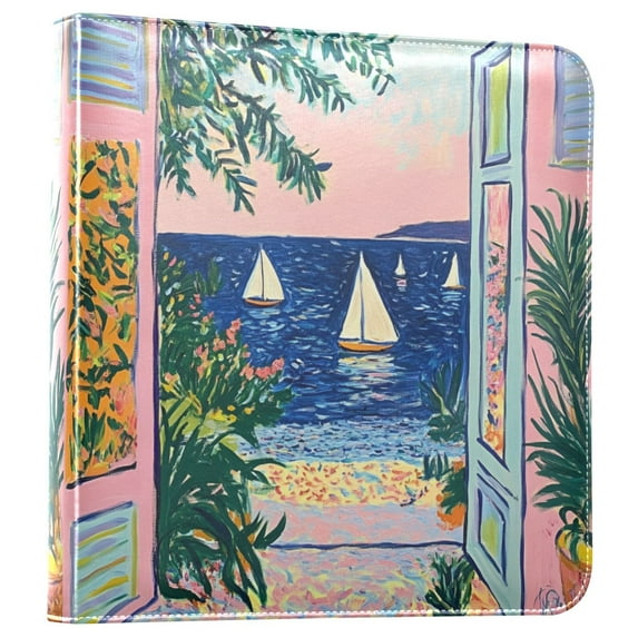 FORMRS 3 Ring Photo Album 4"x6" Self Adhesive Large Capacity PU Leather Cover, Colorful Seaside