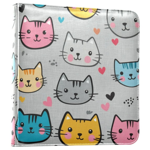 FORMRS 3 Ring Photo Album 4"x6" Self Adhesive Large Capacity PU Leather Cover, Cute Cat Pattern