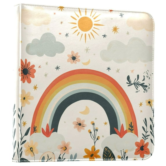 FORMRS 3 Ring Photo Album 4"x6" Self Adhesive Large Capacity PU Leather Cover, Cute Rainbow