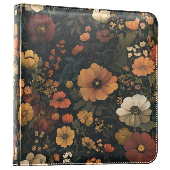 FORMRS 3 Ring Photo Album 4"x6" Self Adhesive Large Capacity PU Leather Cover, Dark Floral Pattern