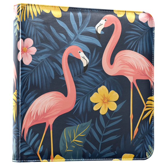 FORMRS 3 Ring Photo Album 4"x6" Self Adhesive Large Capacity PU Leather Cover, Floral Flamingo
