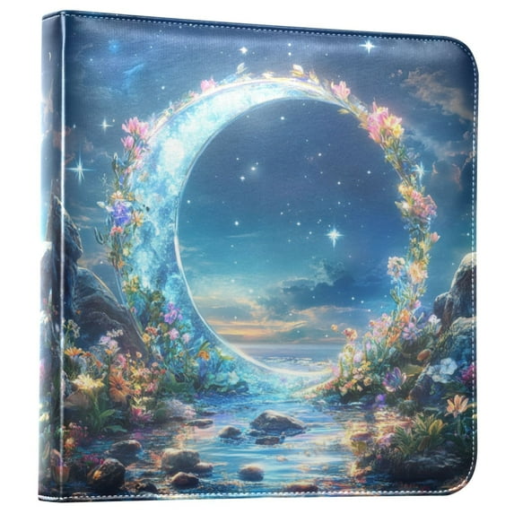 FORMRS 3 Ring Photo Album 4"x6" Self Adhesive Large Capacity PU Leather Cover, Floral Moon