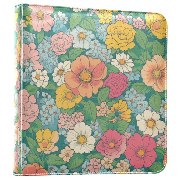 FORMRS 3 Ring Photo Album 4"x6" Self Adhesive Large Capacity PU Leather Cover, Floral Pattern