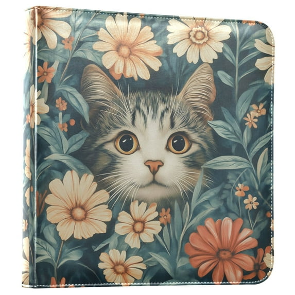 FORMRS 3 Ring Photo Album 4"x6" Self Adhesive Large Capacity PU Leather Cover, Flowers Cat