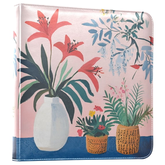 FORMRS 3 Ring Photo Album 4"x6" Self Adhesive Large Capacity PU Leather Cover, Flowers and Leaves