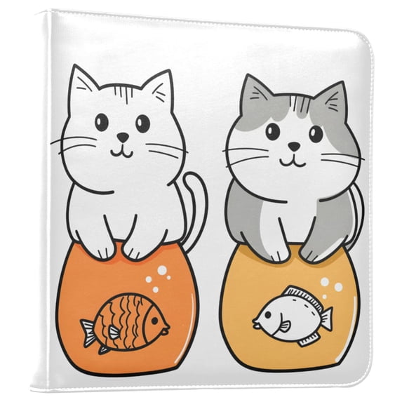 FORMRS 3 Ring Photo Album 4"x6" Self Adhesive Large Capacity PU Leather Cover, Gray Cute Cat
