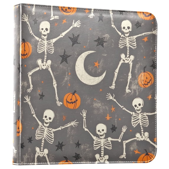 FORMRS 3 Ring Photo Album 4"x6" Self Adhesive Large Capacity PU Leather Cover, Gray Halloween Skeleton