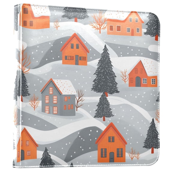FORMRS 3 Ring Photo Album 4"x6" Self Adhesive Large Capacity PU Leather Cover, Gray Snow Houses