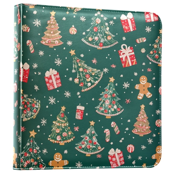 FORMRS 3 Ring Photo Album 4"x6" Self Adhesive Large Capacity PU Leather Cover, Green Christmas Gingerbread