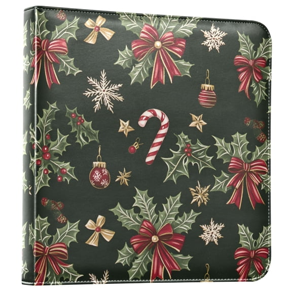 FORMRS 3 Ring Photo Album 4"x6" Self Adhesive Large Capacity PU Leather Cover, Green Christmas Holly