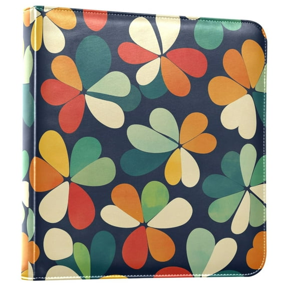 FORMRS 3 Ring Photo Album 4"x6" Self Adhesive Large Capacity PU Leather Cover, Green Clover Pattern