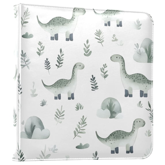 FORMRS 3 Ring Photo Album 4"x6" Self Adhesive Large Capacity PU Leather Cover, Green Dinosaur Pattern